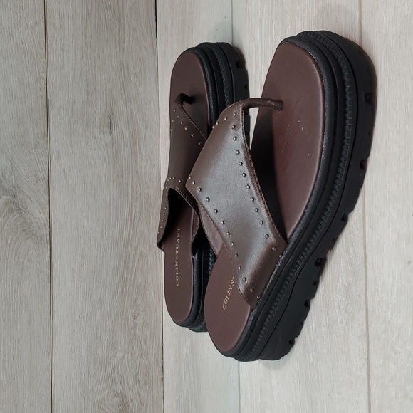 Colin Stuart Womens Y2K Comfort Tractor Chukka Leather Thong Wedge Sandals 8 - Picture 1 of 12